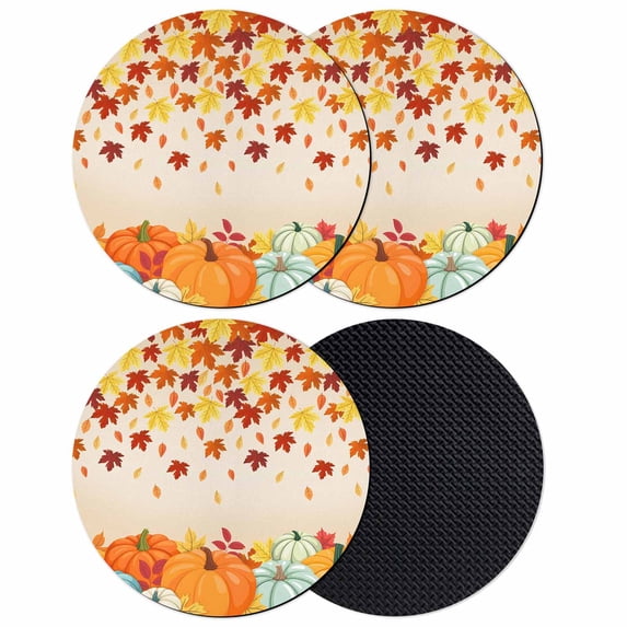 Fall Orange Pumpkins Coasters Set of 4, Absorbent Coasters for Drinks, Autumn Farmhouse Maple Leaves Coaster for Desk Coffee Table Protection, Home Decor House Warming Gifts 4"