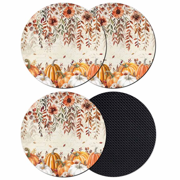Fall Orange Pumpkins Coasters Set of 4, Absorbent Coasters for Drinks, Thanksgiving Floral Maple Leaf Coaster for Desk Coffee Table Protection, Home Decor House Warming Gifts 4"