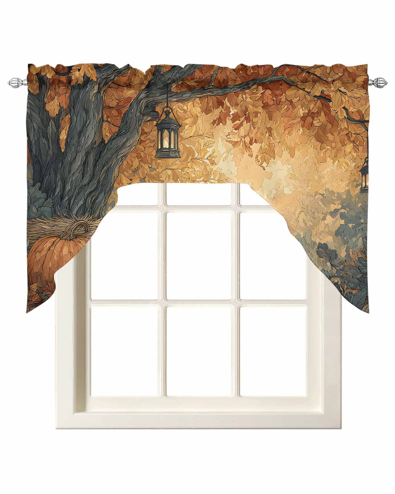Fall Orange Pumpkins Kitchen Swag Valances for Windows, Thanskgiving ...