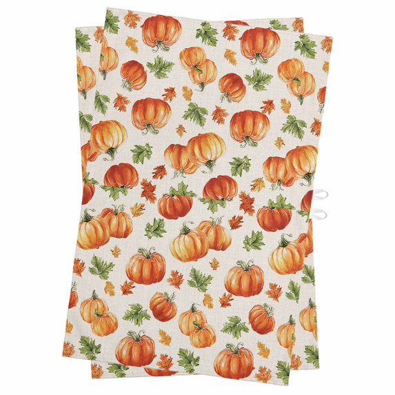 Fall Orange Pumpkins Kitchen Towels Set of 2, Water Absorbent Dish Towel, Autumn Maple Thanksgiving Retro Country Decorative Hand Towels - Quick Drying Cloth for Cooking Baking, 18x28 Inch
