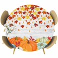 thumbnail image 1 of Fall Orange Pumpkins Round Tablecloth, Fitted Table Cover with Elastic for 36"-44" Round Tables, Thanksgiving Maple Leaf Wood Grain Table Cloth Outdoor Indoor Dinning Party Waterproof Tablecloths, 1 of 7