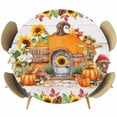 thumbnail image 1 of Fall Orange Pumpkins Round Tablecloth, Fitted Table Cover with Elastic for 36"-44" Round Tables, Thanksgiving Sunflowers Country Wooden Table Cloth Outdoor Indoor Dinning Party Waterproof Tablecloths, 1 of 7