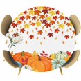 thumbnail image 1 of Fall Orange Pumpkins Round Tablecloth, Fitted Table Cover with Elastic for 55"-60" Round Tables, Thanksgiving Farmhouse Maple Leaf Table Cloth Outdoor Indoor Dinning Party Waterproof Tablecloths, 1 of 7