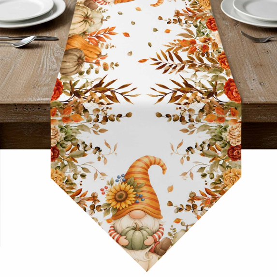 Fall Orange Pumpkins Table Runner Linen Burlap Table Runner 72 Inches Long Thanksgiving Autumn Gnoems Flower Leaf Dresser Scarves for Kitchen Island Coffee Dining Room Party Holiday Decor 18"x72"