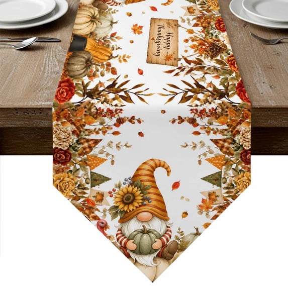 Fall Orange Pumpkins Table Runner Linen Burlap Table Runner 72 Inches Long Thanksgiving Autumn Gnomes Floral Leaf Dresser Scarves for Kitchen Island Coffee Dining Room Party Holiday Decor 13"x72"