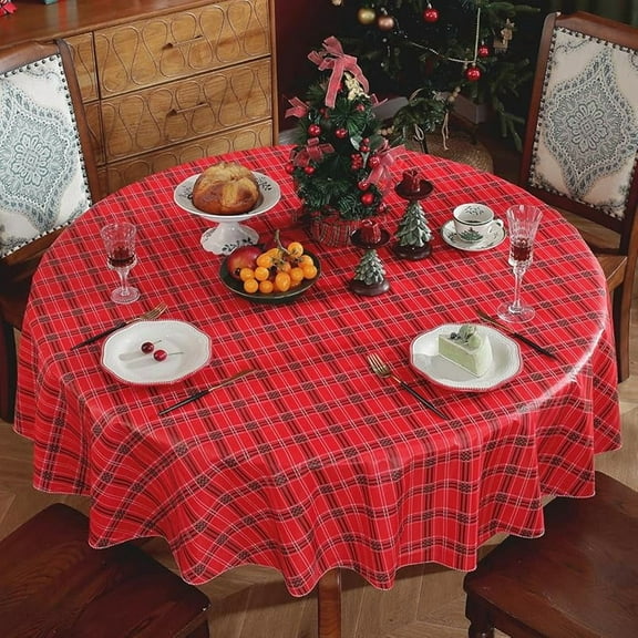 Fall Orange Rectangle Tablecloth Buffalo Plaid Vinyl Table Cover - Wipeable Waterproof Anti-Slip Plastic Tablecloths for Autumn Harvest & Thanksgiving Holiday