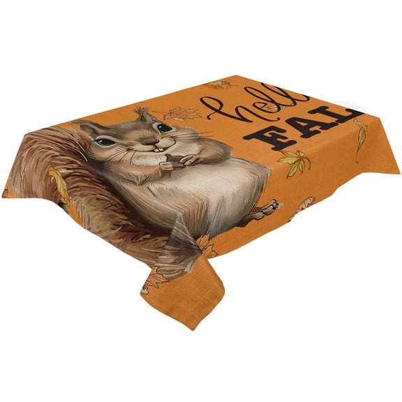 Fall Orange Squirrel Rectangle Tablecloths 54x120,Thanksgiving Autumn Maple Leaves Table Cloth Table Cover Indoor/Outdoor Tabletop Decor for Wedding Holiday Party Dinner Baby Shower
