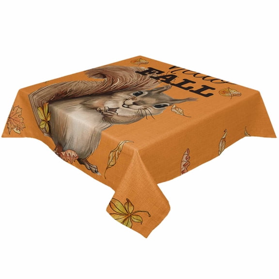 Fall Orange Squirrel Square/Round Tablecloths 54x54,Thanksgiving Autumn Maple Leaves Table Cloth Table Cover Indoor/Outdoor Tabletop Decor for Wedding Holiday Party Dinner Baby Shower