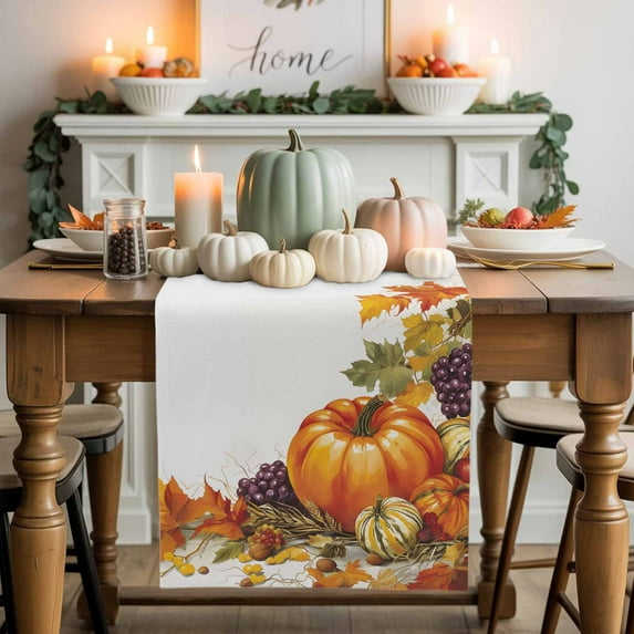 Fall Orange Table Runner, Autumn Thanksgiving Kitchen Dining Table Decoration for Home Party Decor 13x108 Inches