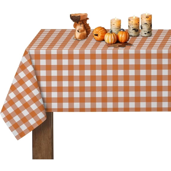 Fall Orange White Tablecloth Autumn Buffalo Plaids Rectangle Tablecloth 60 Inch X 84 Inch Table Cloths Cover Mat Spill Proof Table Covers for Kitchen Party Dinner Tabletop Decoration