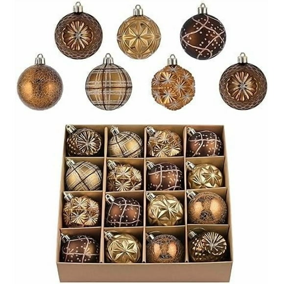 Fall Ornaments for Christmas Trees, 16ct Bronze Copper Brown Gold Shatterproof Fall Christmas Tree Decorations, 2.36 Inches Luxury Hanging Ball Ornaments for Thanksgiving Autumn Harvest
