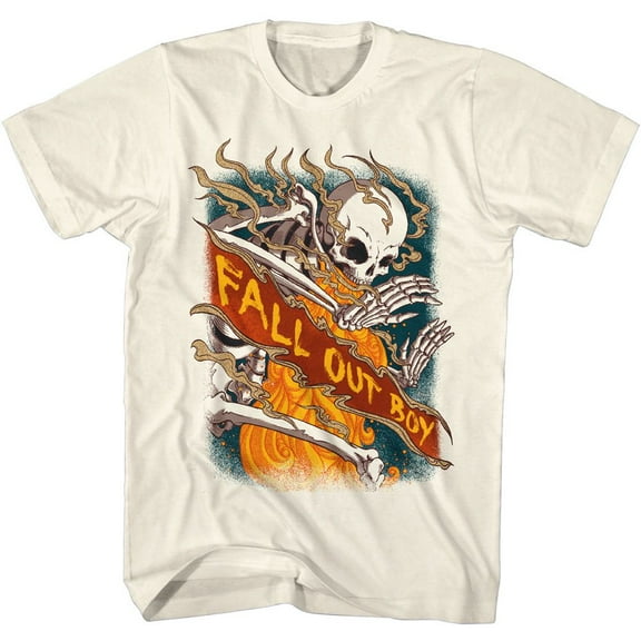 Fall Out Boy Fire Skeleton Natural Adult T-Shirt L