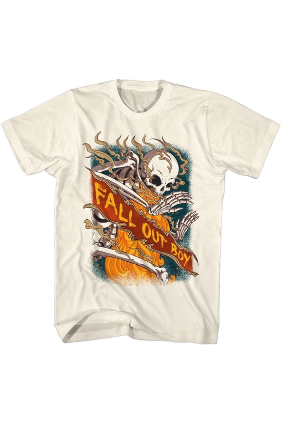 Fall Out Boy Fire Skeleton Natural Adult T-Shirt Xl
