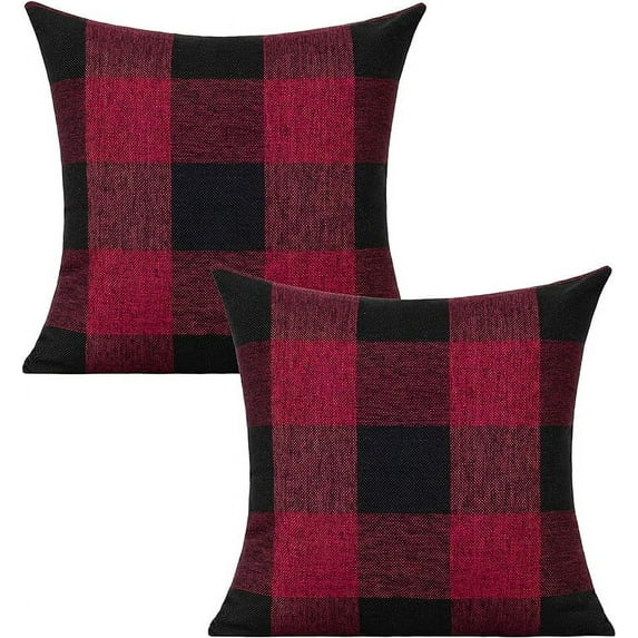 Fall Outdoor Decor Throw Pillow Covers Orange Buffalo Plaid Thanksgiving Front Porch Farmhouse Rustic Cushion Autumn Home Decorations for Couch Sofa Living Room 18x18 Set of 2
