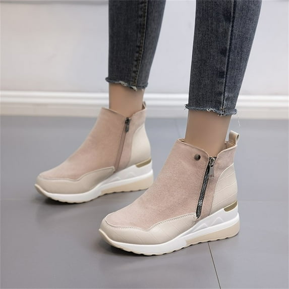 Fall Outdoor Decorations Juebong New High-top Shoes Suede Platform Wedge Heel Side Zipper And Cotton Ankle Boots