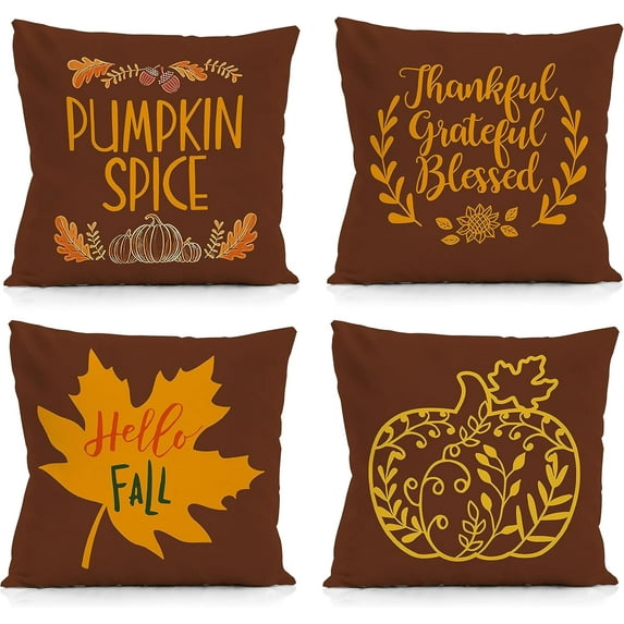 Fall Outdoor Fall Pillow Covers, Fall Pumpkin Outdoor Orange Throw Pillow Cover 18x18 Inch Decor for Home Farmhouse,Housewarming Gifts,Set of 4
