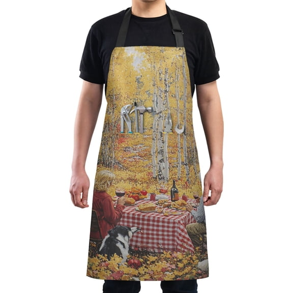 Fall Outdoor Picnic Chef Kitchen Apron with Pockets for Women Waterproof Aprons for Cooking Baking