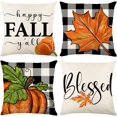 thumbnail image 1 of Fall Outdoor Pillow Covers 18 x 18 Inch Happy Fall Blessed Buffalo Bowknot Maple Leaf Decorative Throw Pillow Covers Thanksgiving Decor Autumn decor Outdoor Indoor Decoration for Home Couch Sofa, 1 of 1
