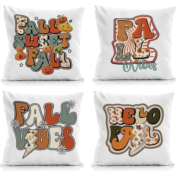 Fall Outdoor Pillow Covers,Halloween Pumpkin Thanksgiving Harvest Seasonal Outdoor Throw Pillow Cover 18x18 Decor for Home Farmhouse,Housewarming Gifts,Set of 4