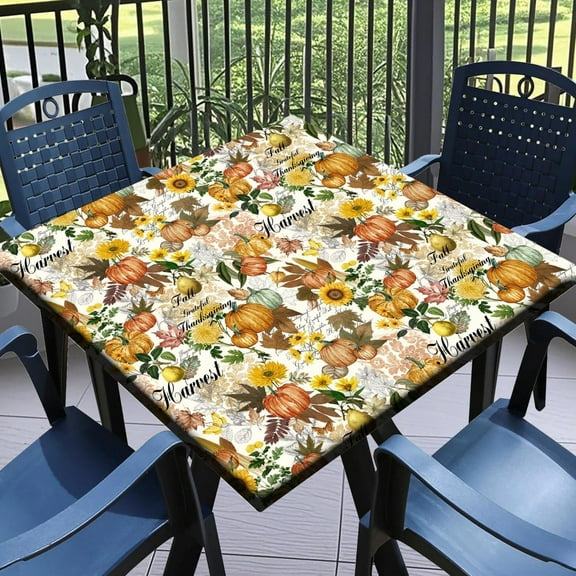 Fall Outdoor Square Tablecloth Card Fitted Tablecloth with Elastic Party Table Cover Square Elastic Tablecloths for Tables Waterproof Wipeable Table Cloths for Indoor,Picnic,Kitchen,Dinner 32"X32"