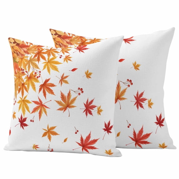 Fall Outdoor Waterproof Pillow Covers, Orange Maple Leaf Red Retro Fruit Watercolor White Decorative Square Throw Pillowcase Sofa Cushion Sham for Patio/Couch/Chair, 18"x18" 2 Pack