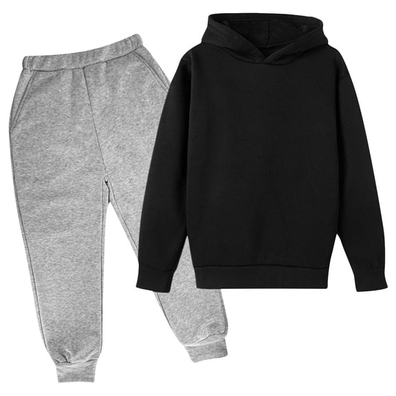 Fall Outfits for Baby Girls Fashion Girls and Boy' Children Casual Long Solid Color Sleeve Tops Long Sleeve Hooded Set New Casual Matching Sets Black 6T