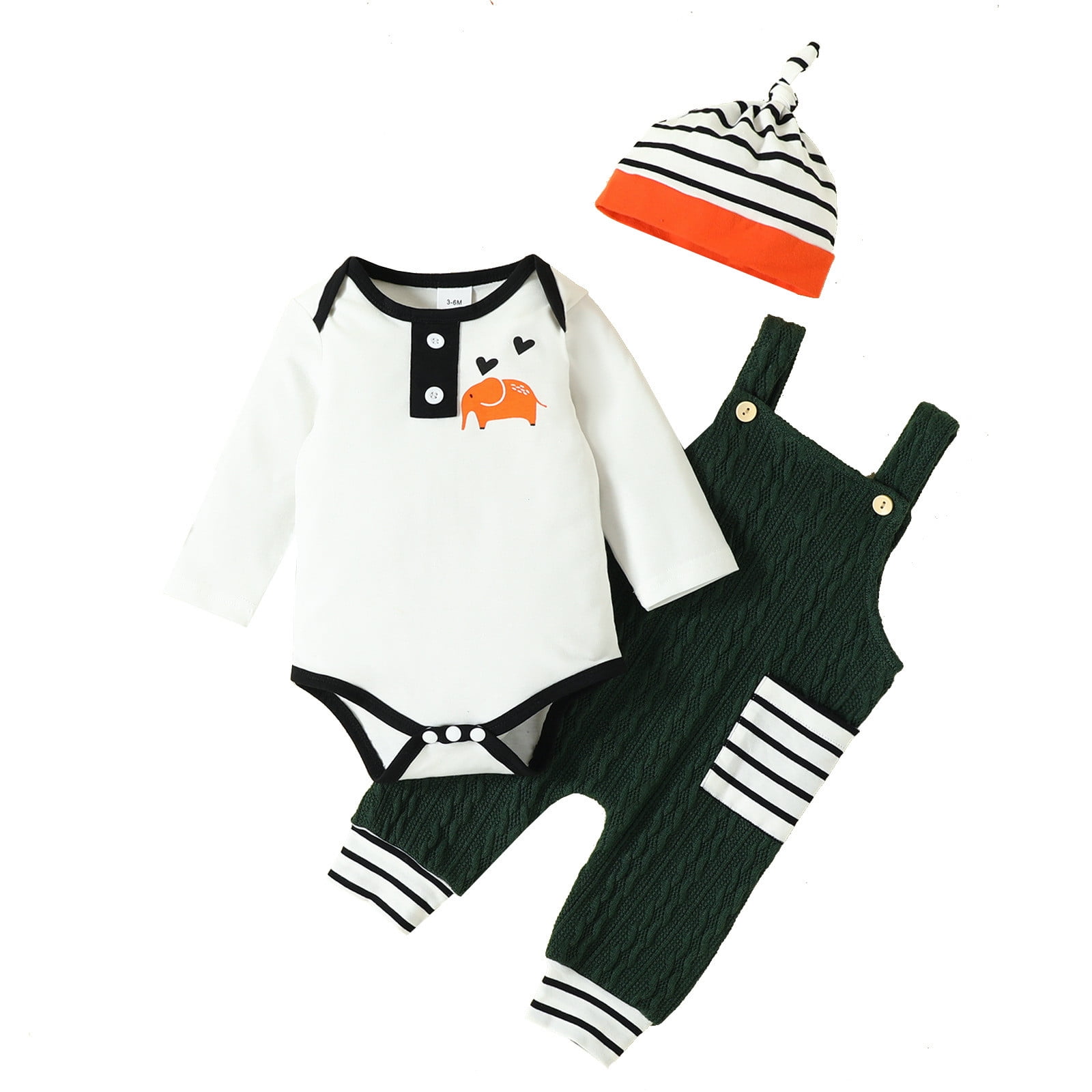Fall Outfits For Baby Girls Boys Cartoon Autumn Long Sleeve Romper Bodysuit Pants Hat 3Pc Set