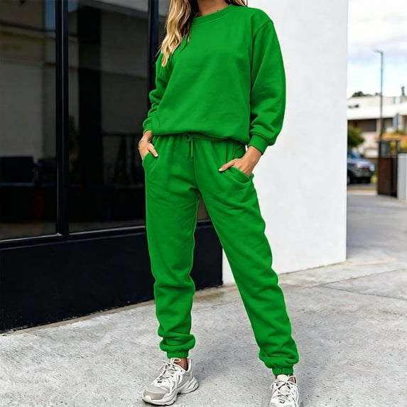 Fall Outfits For Women 2 Piece Set Long Sleeve Crew Neck Sweatshirts & Drawstring Jogger Pants Casual Daily Outfit Sets Mint Green S