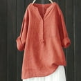thumbnail image 1 of Fall Outfits For Women 2025 3/4 Sleeve Cotton Linen Shirt, Oversized V Neck Summer Vacation Top, Jute 1pc, Orange 4XL, Size S-5XL, 1 of 3