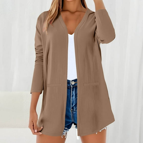 Fall Outfits For Women 2025 Casual Cotton Linen Solid Color Breathable Cardigan, Button Down, Daily & Outdoor Wear 1PC, Yellow M, Size S-2XL