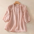 thumbnail image 1 of Fall Outfits For Women 2025 Cotton Linen Button Short Sleeve Top, Summer Loose Crew Neck Vintage Embroidered Blouse 1pc , Pink L, Size M-2XL, 1 of 9