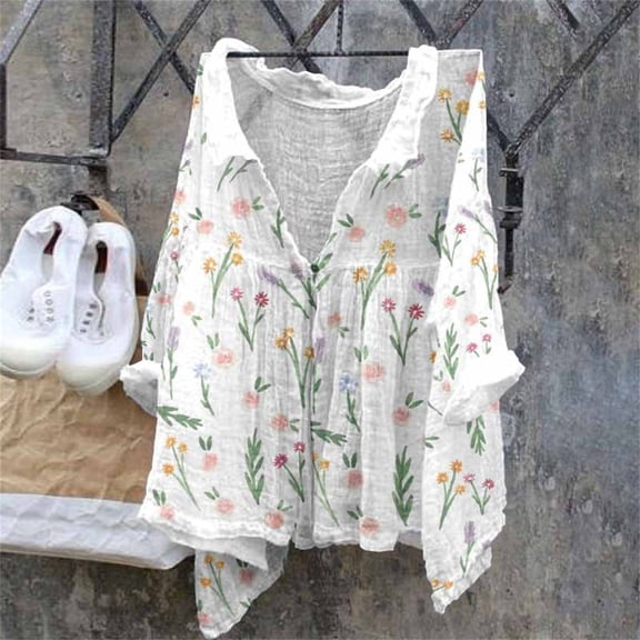 Fall Outfits For Women 2025 Natural Autumn Fabric Shirt, Floral Butterfly Print Long Sleeve Casual Top, Pink L, Size S-5XL