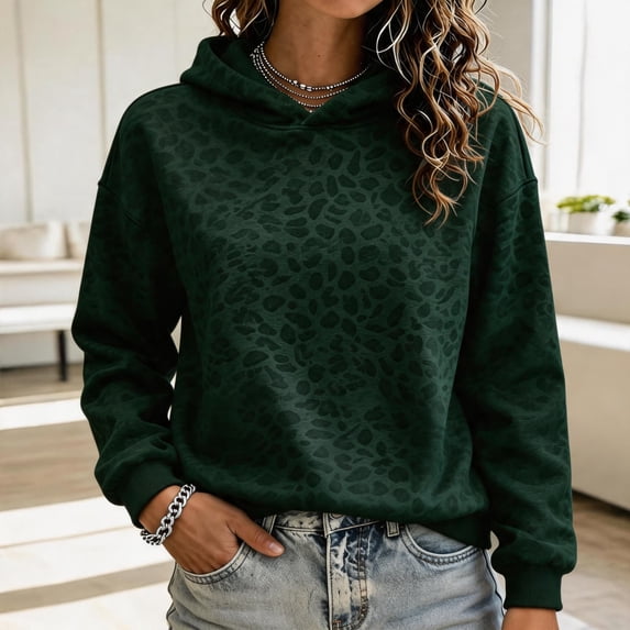 Fall Outfits For Women Leopard Print Hooded Sweatshirt Long Sleeve Casual Versatile Trendy Soft Pullover