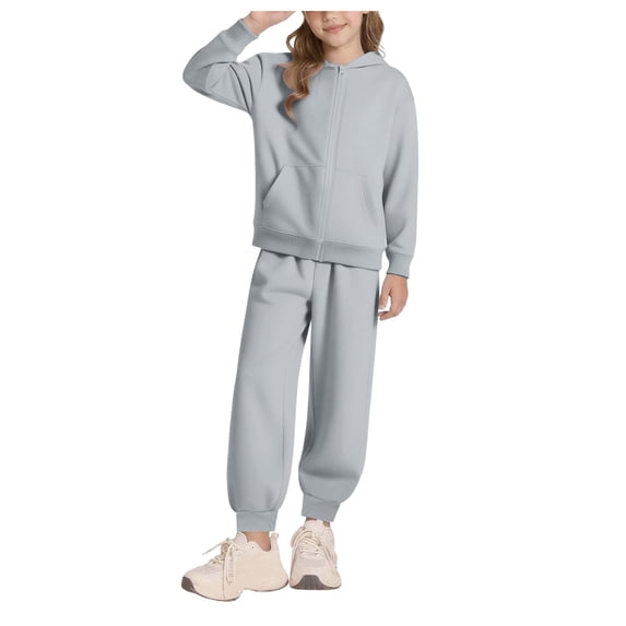 Fall Outfits Girls 2 Piece Outfit Drop Shoulder Zip Up Hoodies and Sweatpant Clothing Set