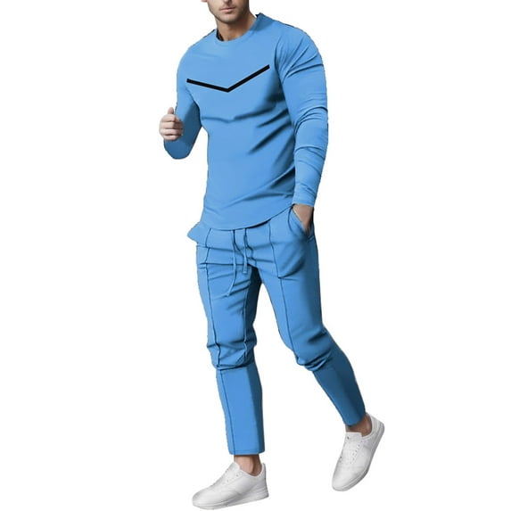 Fall Outfits for Men 2023 Trendy Men 2 Piece Outfits Fall Casual Crew Neck Muscle Long Sleeve Pullovers And Fit Sweatpant Set Tracksuit Xxl Black Baggy Cargo Pants Men