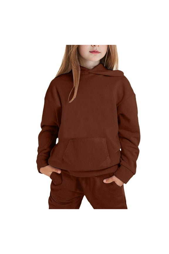 Fall Outfits For Toddler Girl Boy Hoodies Long Sleeve Top And Long Pants Set Boys Girls Solid Two Piece Hoodie Sweatsuits Sweatpants Lounge Sets Sweat Tracksuit Matching Set #01 Coffee,10-11Y