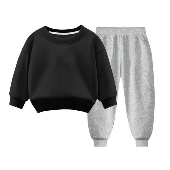 Fall Outfits for Toddler Girl Boy Long Sleeve Tops and Long Pants Set Kids Long Sleeve Crew Neck Sweatshirts and Jogger Sweatpants 2 Piece Outfits Sets Black 8T