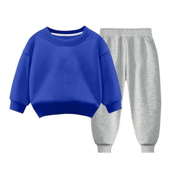 Fall Outfits for Toddler Girl Boy Long Sleeve Tops and Long Pants Set Kids Long Sleeve Crew Neck Sweatshirts and Jogger Sweatpants 2 Piece Outfits Sets Blue 8T