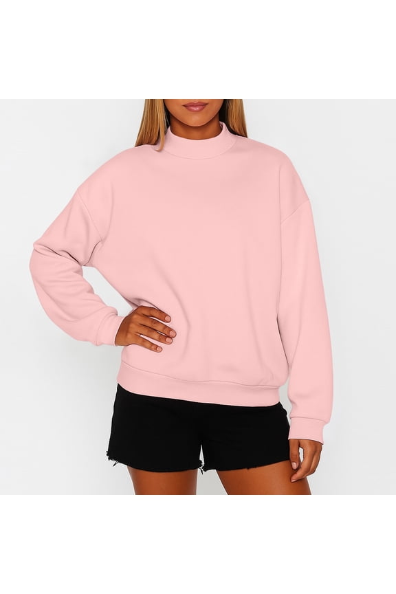 Fall Outfits, Winter Clothing for Women, Women Fall Clothes, Women's Clothing, Womens Fall Clothes, Women's Solid Color Fleece Sweatshirt With A Small High Neck And Loose Fit, Pink XXL