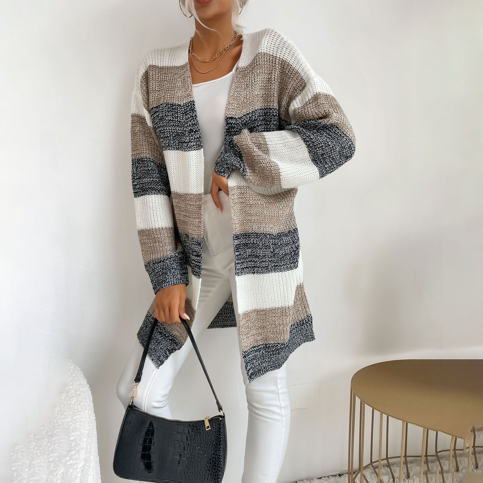 Fashion Early Autumn Stripe Printed Cardigan Fashion Early Autumn Stripe Printed Cardigan