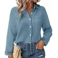 thumbnail image 1 of Fall Outfits For Women 2025 Spring Summer Solid Color Cotton Linen Pleated Belt Pocket Loose Casual Long Sleeved Shirt, Daily Wear 1PC, Blue 5XL, Size 3XL-5XL, 1 of 6