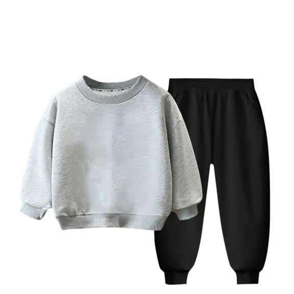 Fall Outfits for Boys Girls 3 4 5 6 7 8 9 Years Old Warm Cotton Crew Neck Long Sleeve Pullover and Pant 2 Piece Sets (3T, Gray)