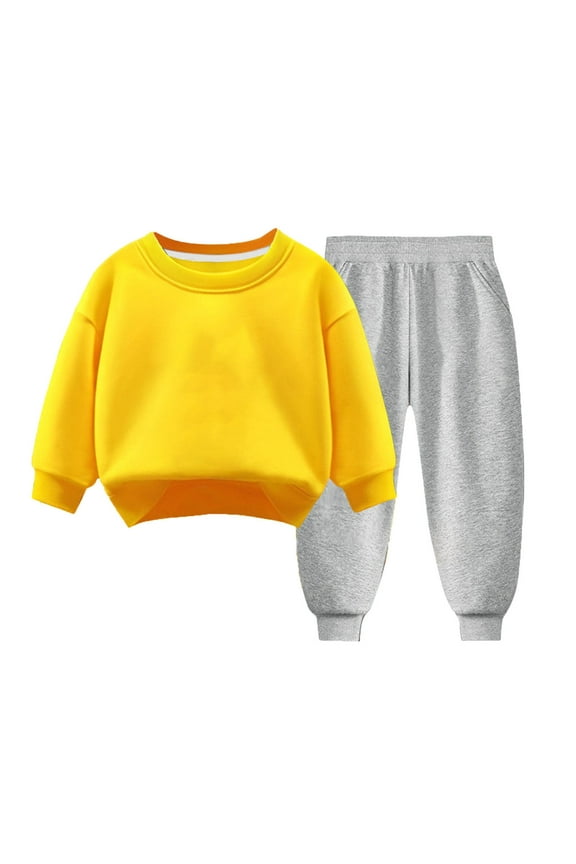 Fall Outfits for Boys Girls 3 4 5 6 7 8 9 Years Old Warm Cotton Crew Neck Long Sleeve Pullover and Pant 2 Piece Sets (3T, Yellow 01)
