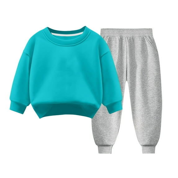 Fall Outfits for Boys Girls 3 4 5 6 7 8 9 Years Old Warm Cotton Crew Neck Long Sleeve Pullover and Pant 2 Piece Sets (7T, Sky Blue 01)