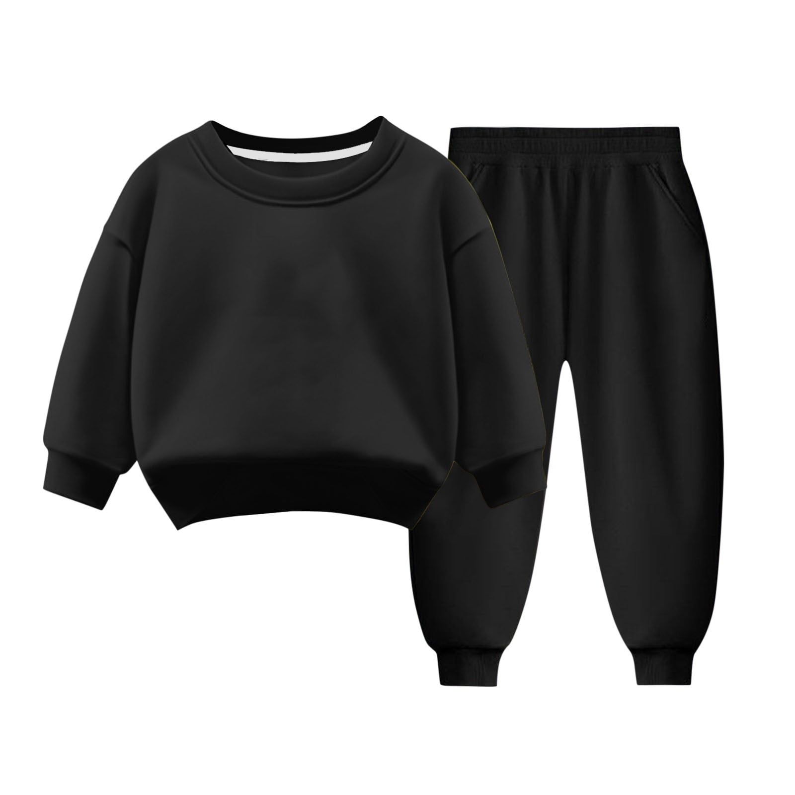 Fall Outfits for Boys Girls 3 4 5 6 7 8 9 Years Old Warm Cotton Crew Neck Long Sleeve Pullover and Pant 2 Piece Sets (8T, Black)