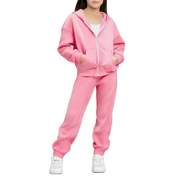 Fall Outfits for Girls 2025 Fashion Solid Long Sleeve Zipper Sweatshirt and Sweatpants Sweat Set Kids Clothes Girls 5-13 Years