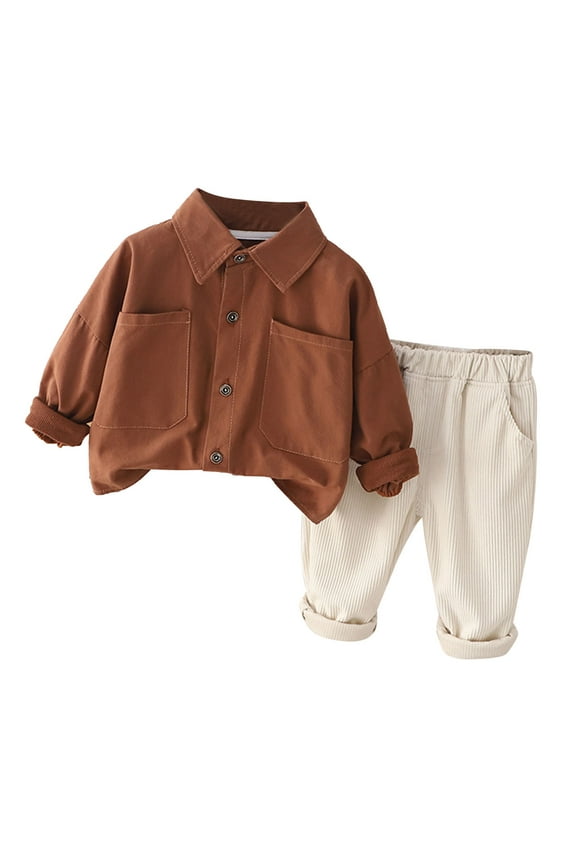 Fall Outfits for Girls Toddler Kids Boys Girls Fashion Cute Color Long Sleeve Pocket Shirt Top Pants Suit New Casual Matching Sets Brown 3-4T