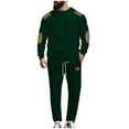 thumbnail image 1 of Fall Outfits for Men 2 Piece Sets Long Sleeve Patchwork Fashion Crew Neck Pullover and Joggers Pant Tracksuits (2XL, Army Green), 1 of 7