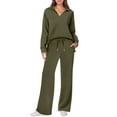 thumbnail image 1 of Fall Outfits for Women 2025 2 Piece Lounge Sets Long Sleeve Sweatshirt and Wide Leg Pants Tracksuits Casual Sweatsuit Army Green M, 1 of 4