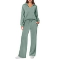 thumbnail image 1 of Fall Outfits for Women 2025 2 Piece Lounge Sets Long Sleeve Sweatshirt and Wide Leg Pants Tracksuits Casual Sweatsuit Green XL, 1 of 4
